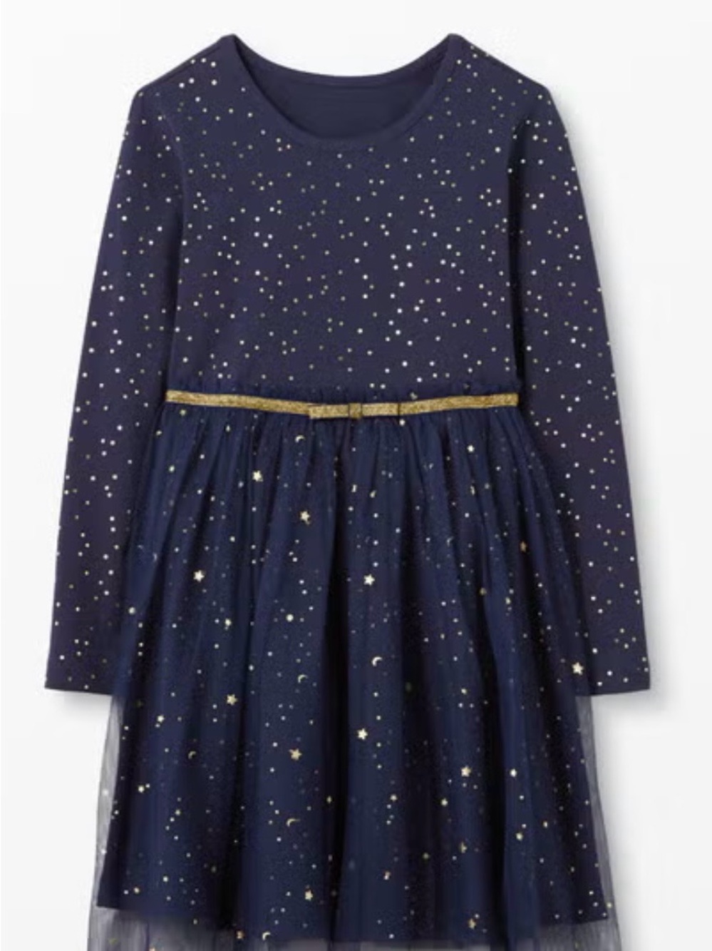 Hanna Andersson Navy Dress with Gold Star Print and Belt